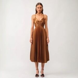Sofie the Label Bronze Pleated Midi Dress in M | NWT